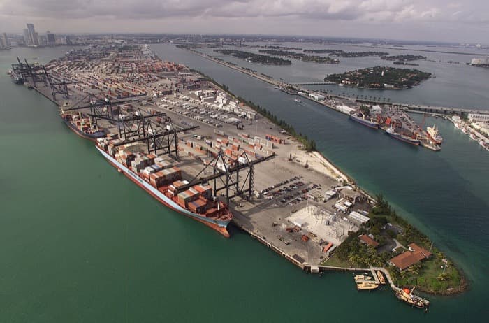 Aerial view of a container port